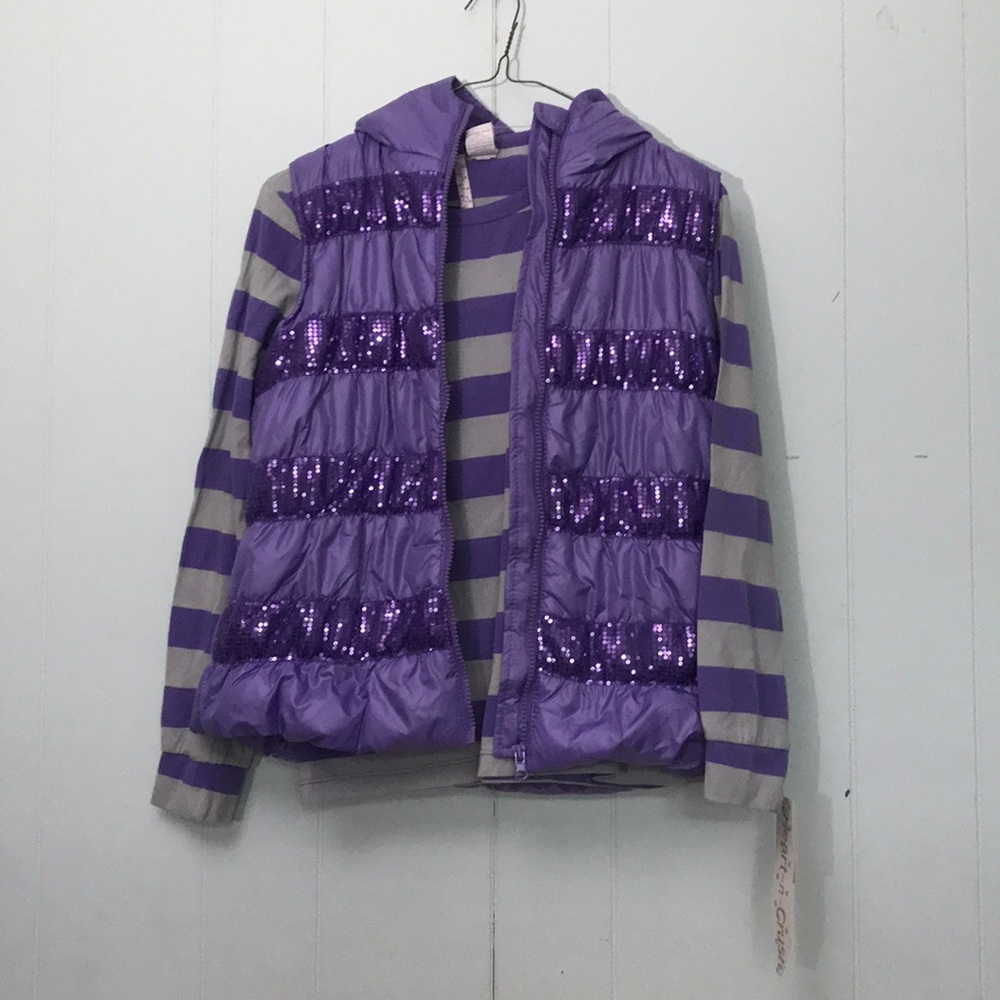 Heart-n-Crush Zip Up Sequined Vest and Shirt Sz XL